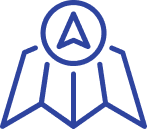 Line art icon of a folded map and compass