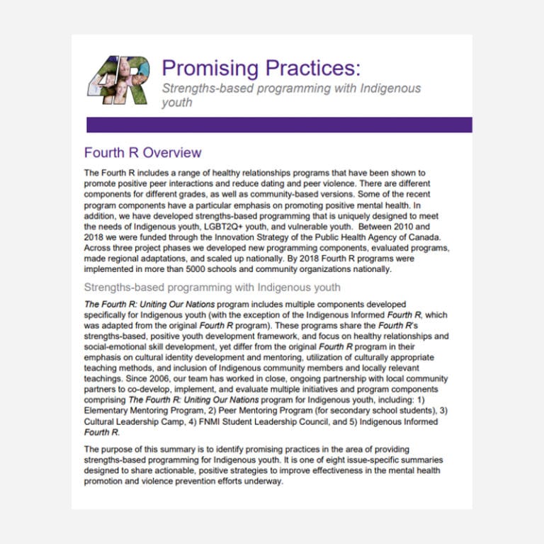 4R Promising Practices: Strengths-based programming with Indigenous youth