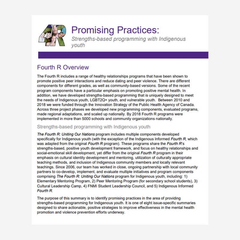 4R Promising Practices: Strengths-based programming with Indigenous youth