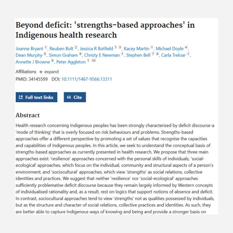 Beyond deficit: ‘strengths-based approaches’ in Indigenous health research