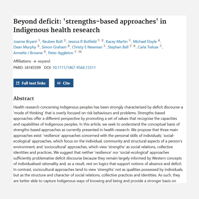 Beyond deficit: &#8216;strengths-based approaches&#8217; in Indigenous health research