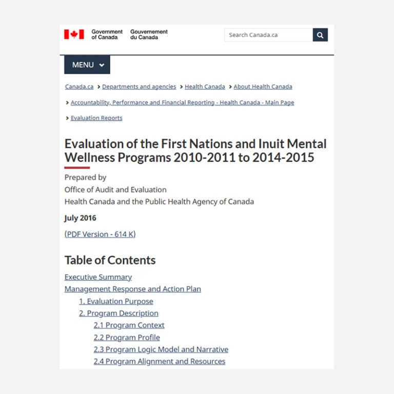 Evaluation of the First Nations and Inuit Mental Wellness Programs 2010-2011 to 2014-2015