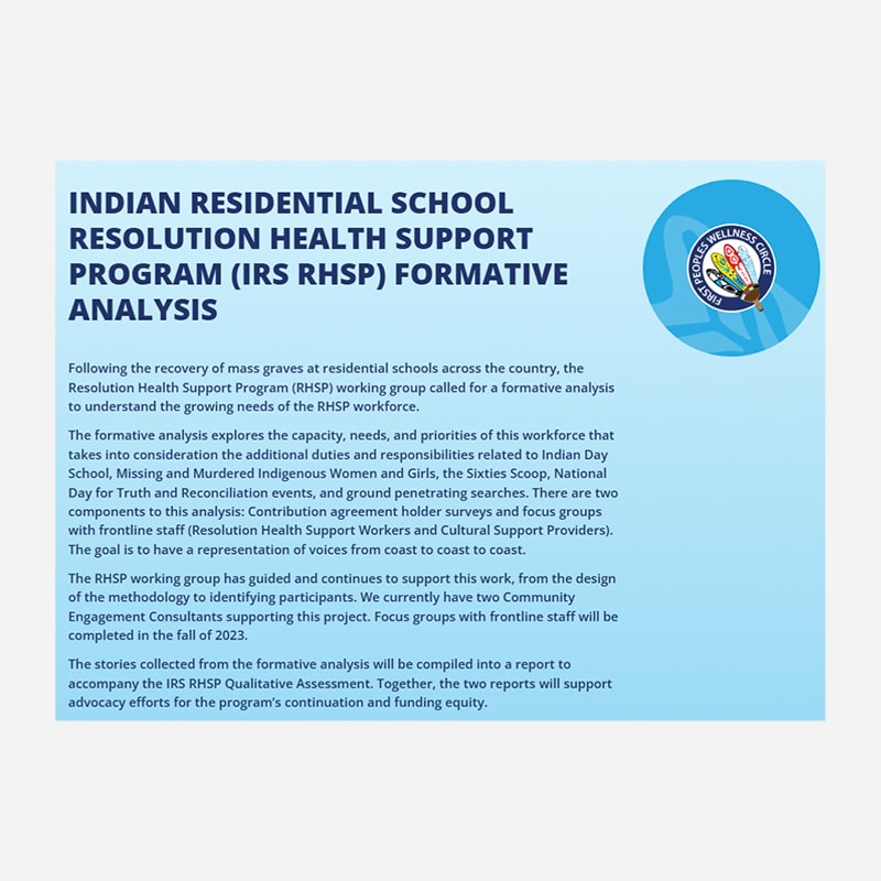Indian Residential School (IRS) Resolution Health Support Program (IRS RHSP) Formative Analysis