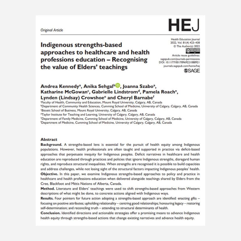Indigenous strengths-based approaches to healthcare and health professions education – Recognising the value of Elders’ teachings