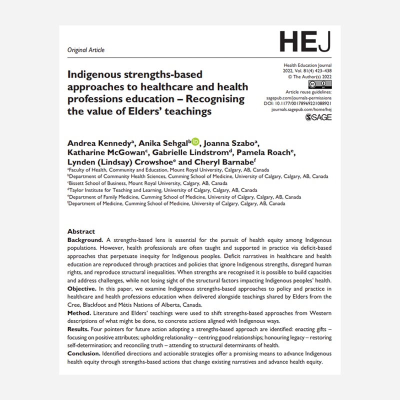Indigenous strengths-based approaches to healthcare and health professions education – Recognising the value of Elders’ teachings
