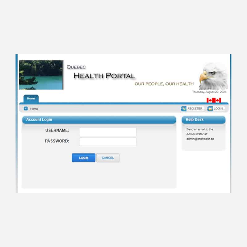 Screenshot of website for One Health Portal: Quebec