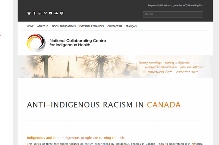 Anti-Indigenous Racism in Canada. National Collaborating Centre for Indigenous Health