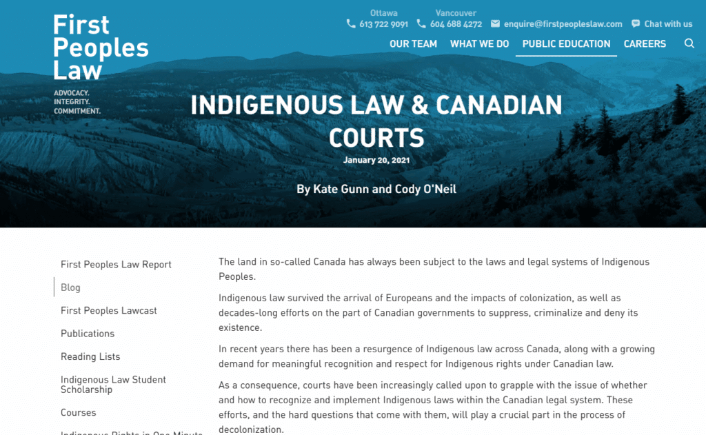 First Peoples Law – Indigenous Law and Canadian Courts