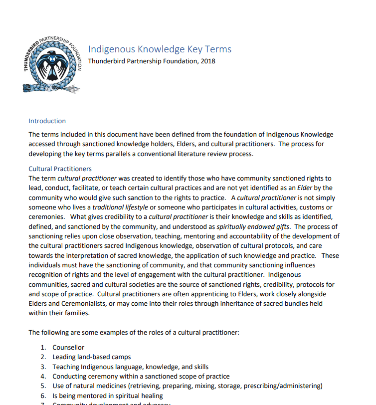 Indigenous Knowledge Key Terms