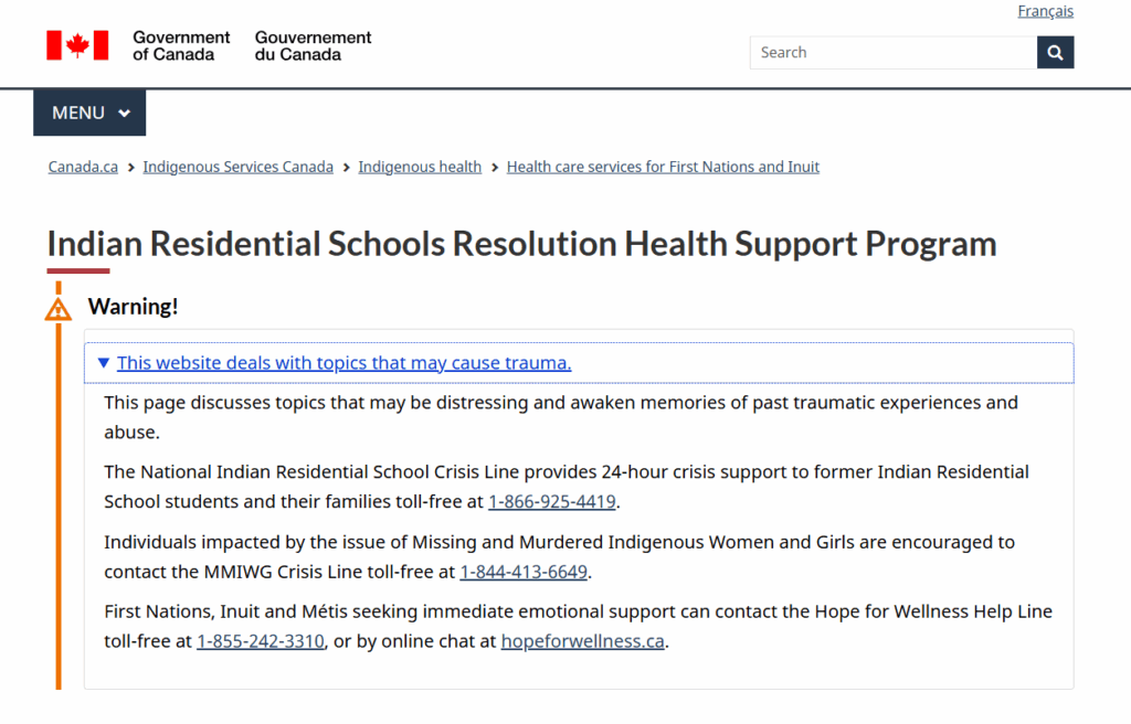 National Indian Residential School Crisis Line for former Residential School Students