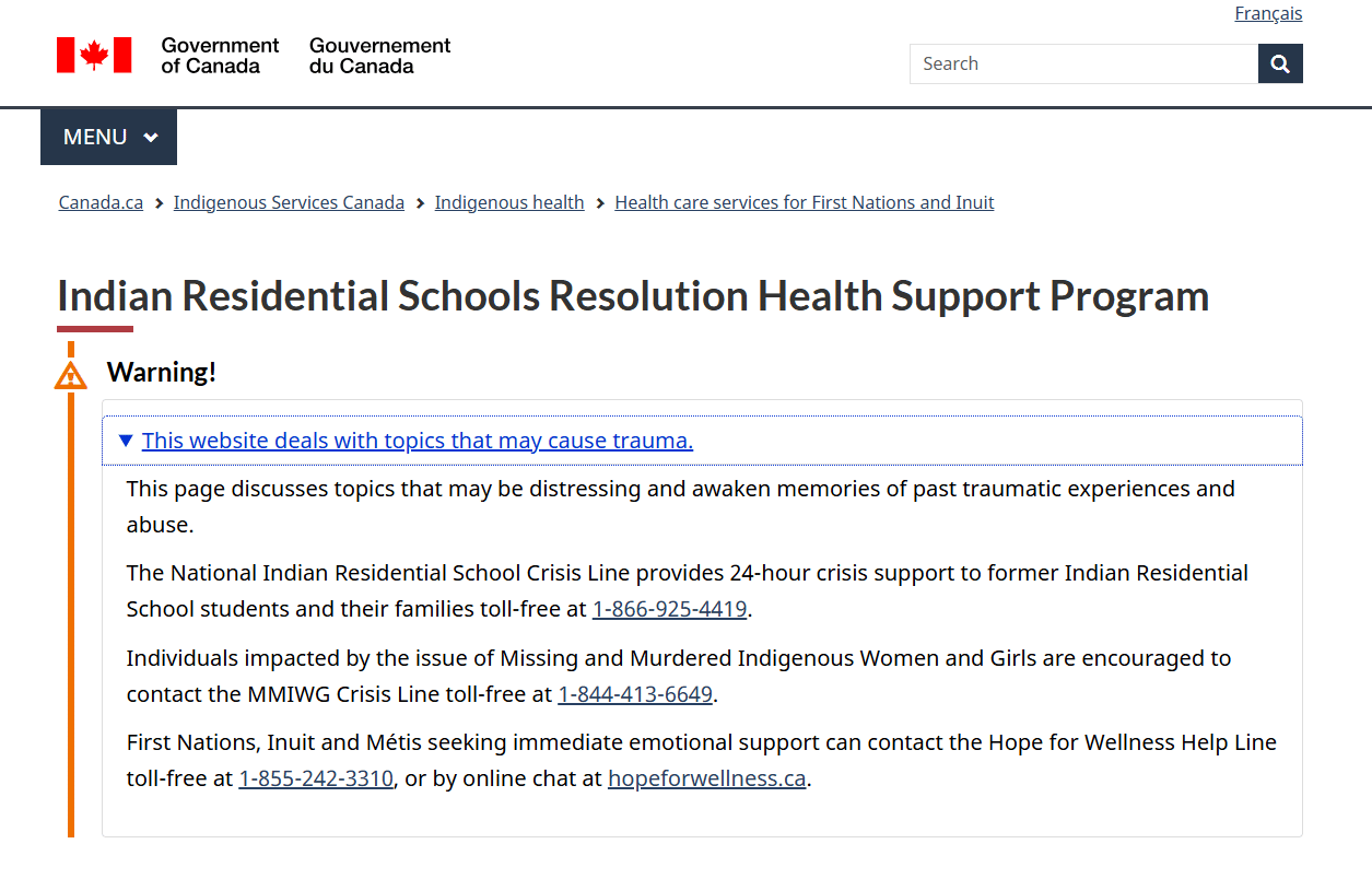 National Indian Residential School Crisis Line for former Residential School Students