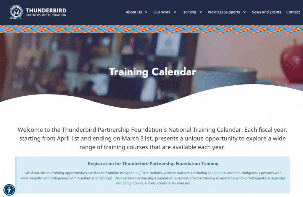Thunderbird Partnership Foundation Training Calendar