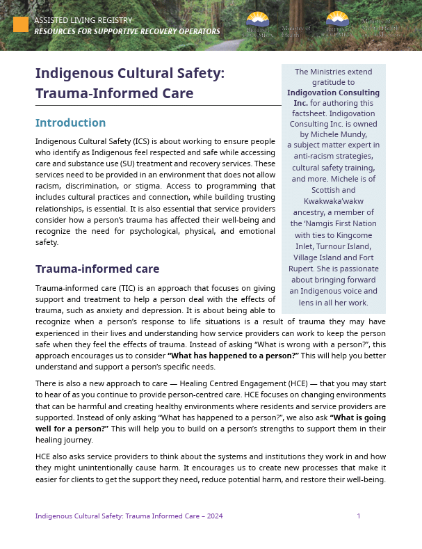 Indigenous Cultural Safety: Trauma-Informed Care
