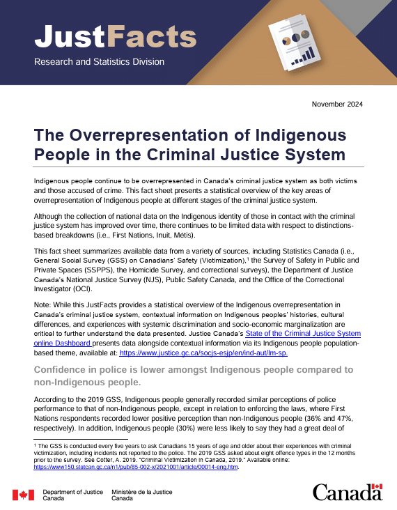 Just Facts: The Overrepresentation of Indigenous People in the Criminal Justice System