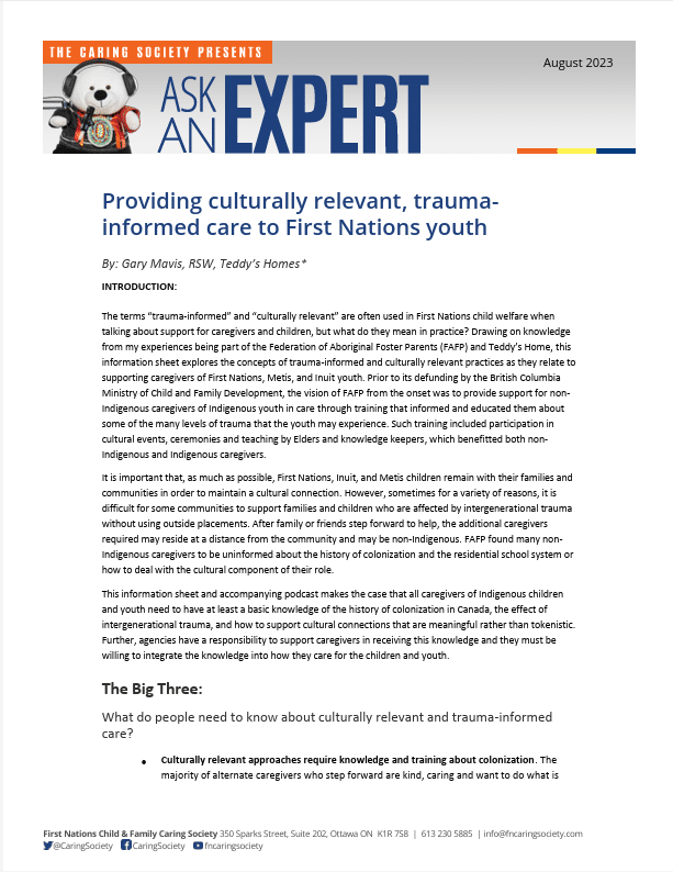 Providing culturally relevant, trauma-informed care to First Nations youth