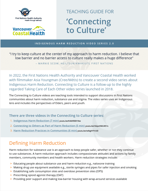First Nations Health Authority: Teaching guide for Connecting to Culture
