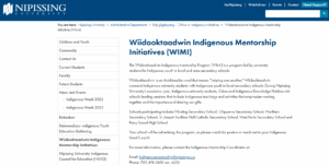 Wiidooktaadwin Indigenous Mentorship Initiatives (WIMI, Nipissing University)