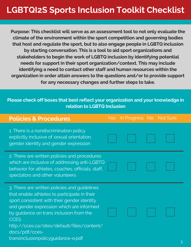 Egale Canada – Sports Inclusion Toolkit Checklist